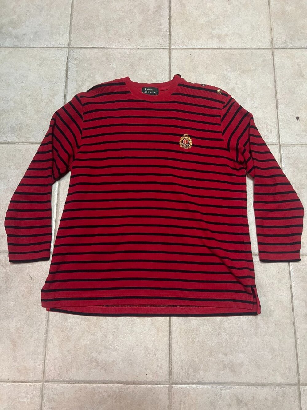 Vintage Lauren Ralph Lauren Sweater Women's Size L 100% Cotton Red & Black Strip